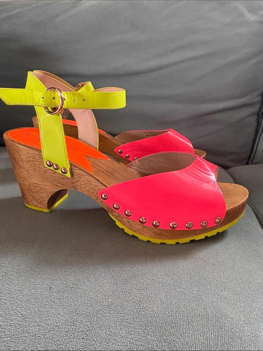 Sophia Webster Neon Pink and Lime Green Platform Clog Sandals